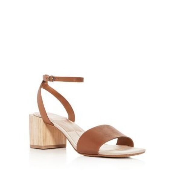 Dolce Vita Zarita Heeled Sandal Cognac Leather Wood Heel Size 8 - Picture 1 of 12
